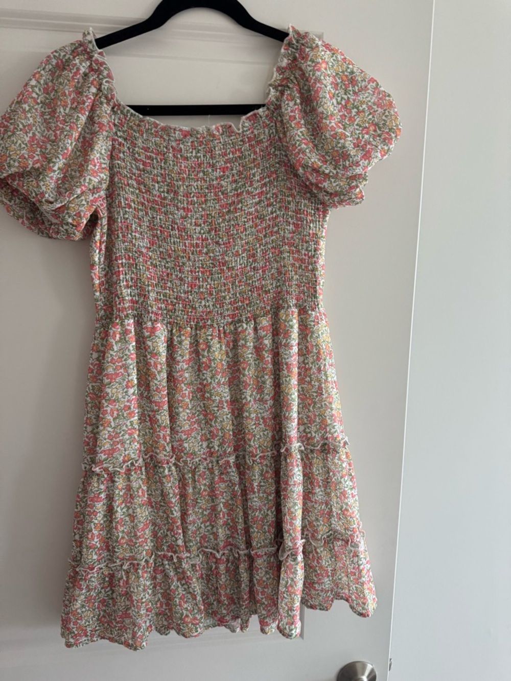 Peach Love California Pink and Green Floral Puff-Sleeve Sundress - Picture 2 of 3